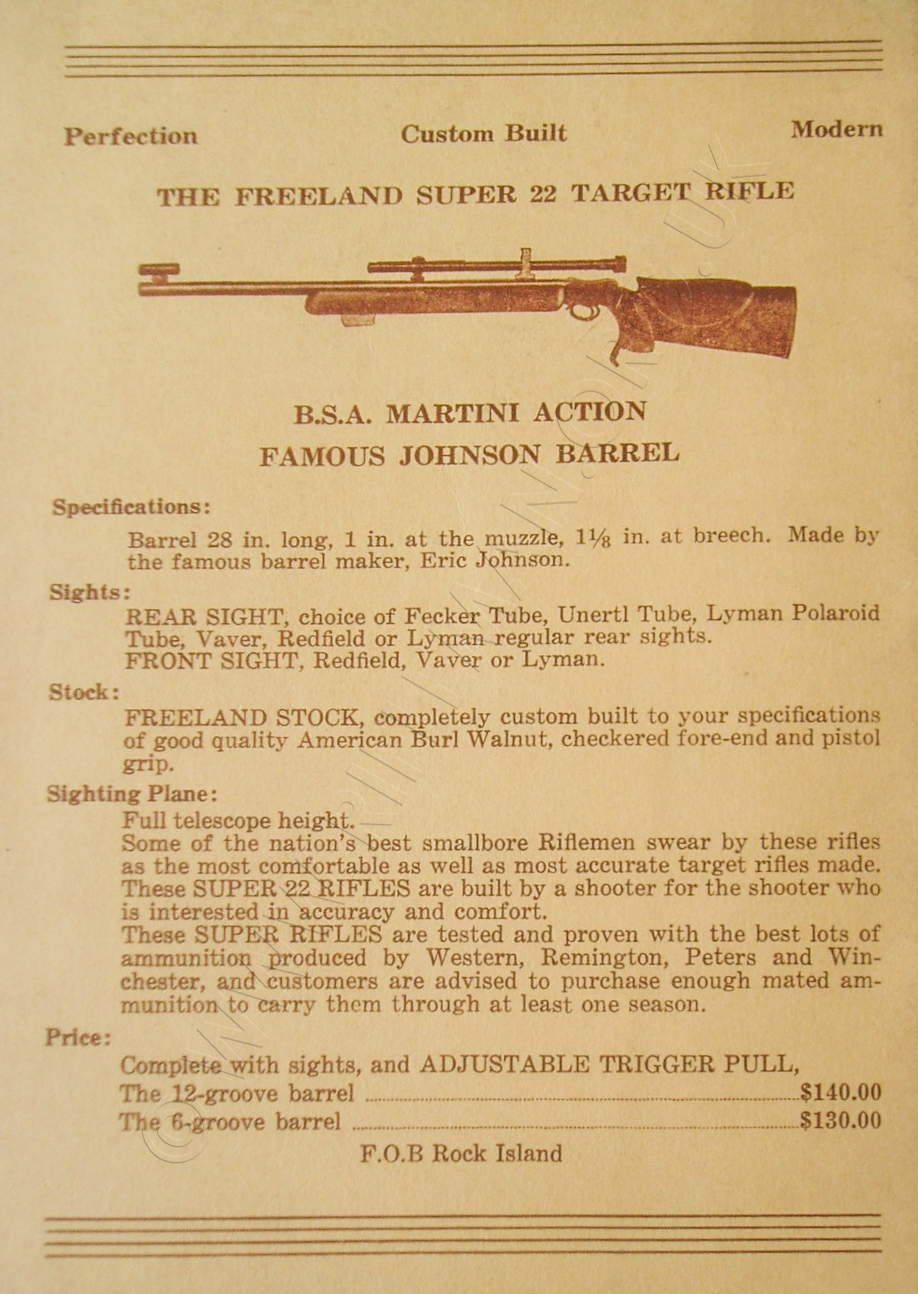 BSA Martini International Mks. I and II target rifles and Freeland