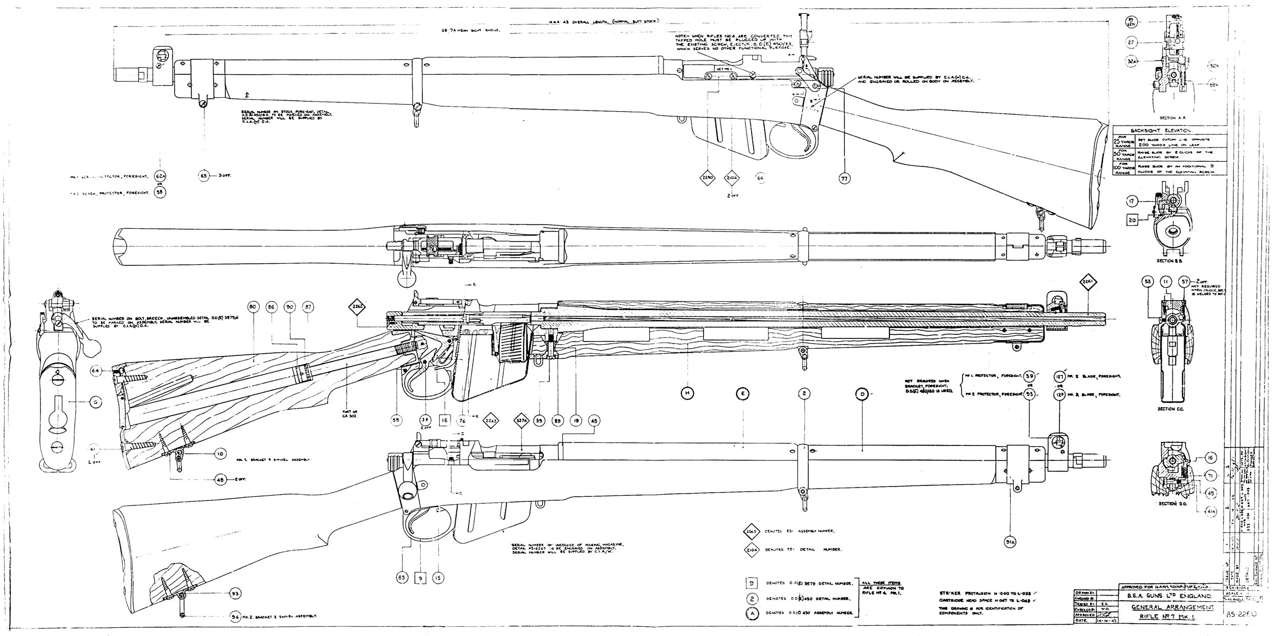 Lee-Enfield Rifle No.7 BSA General Arrangement Drawing